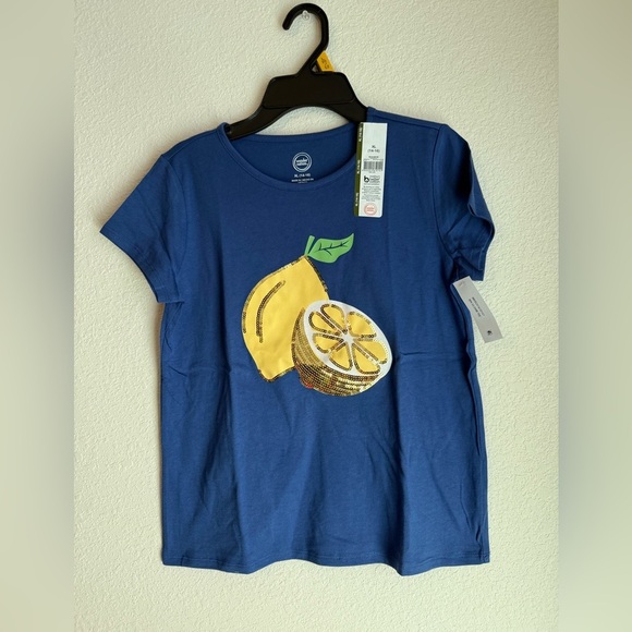 Wonder Nation Girls Blue Tee with Lemon Sequin Design size XL 14/16-NWT - Picture 4 of 4